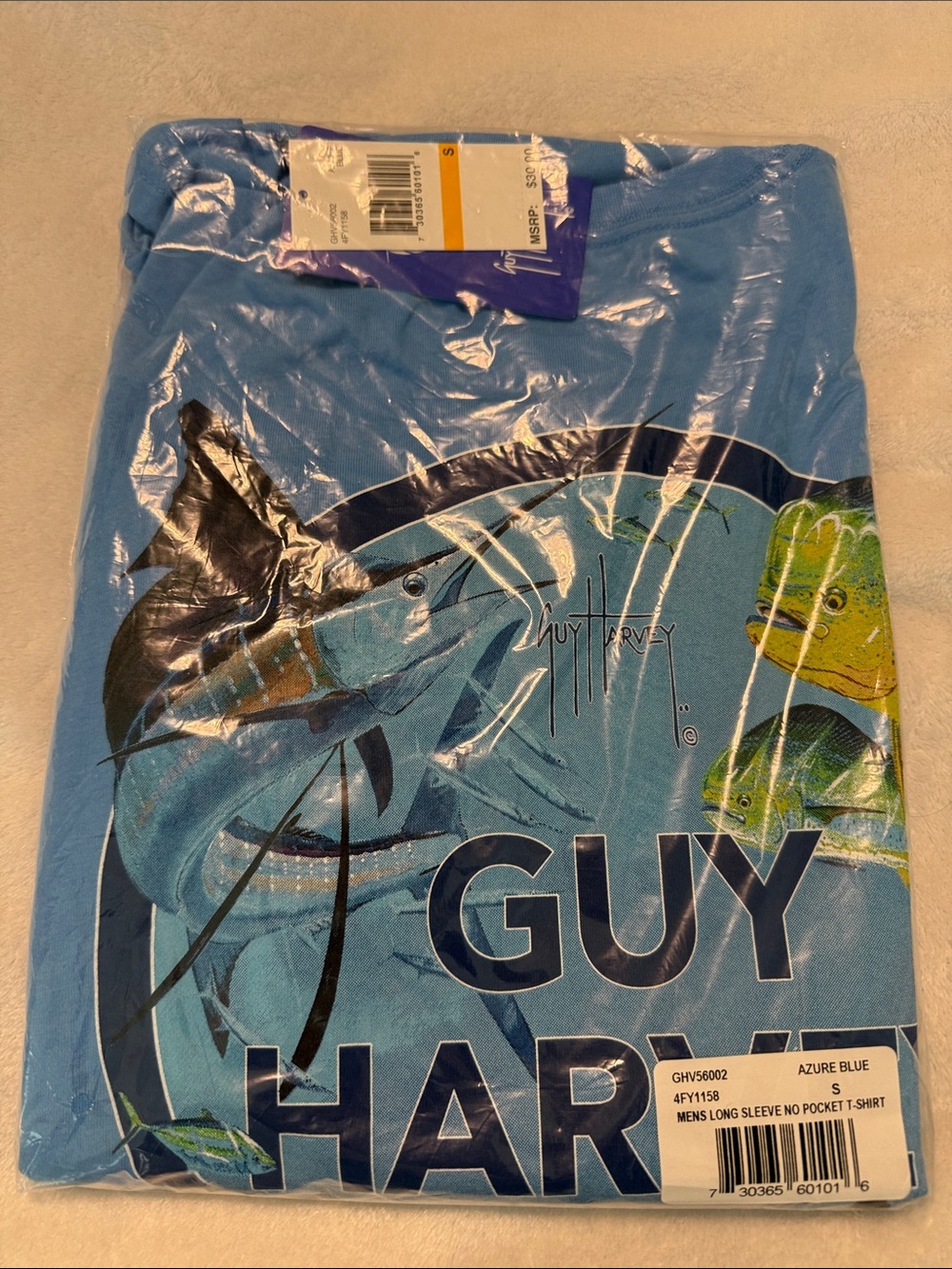 Guy Harvey Men's Long Sleeve Shirt - Azure Blue NEW, size small